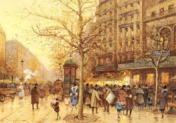 Una escena de una calle de París impresionismo gouache parisino Eugene Galien Laloue Pinturas al óleo